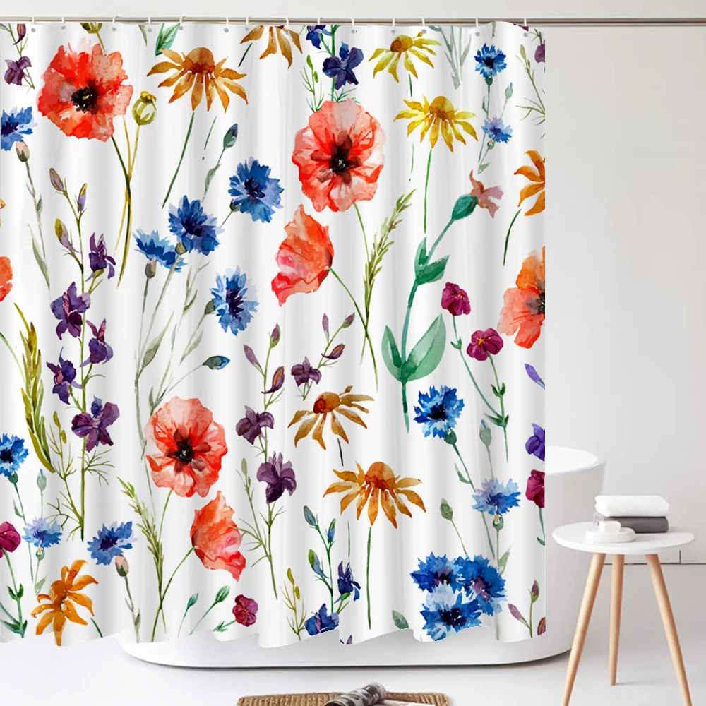 

Водонепроницаемая тканевая занавеска для душа Green Leaves Plant Flower Butterfly