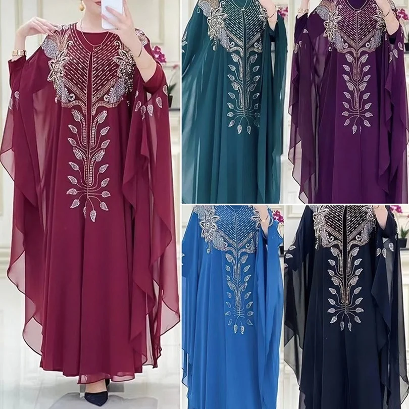 

Polyester African Dresses for Women 2022 Traditional Loose Abaya African Boubou Robe African Femme Clothes with Inner