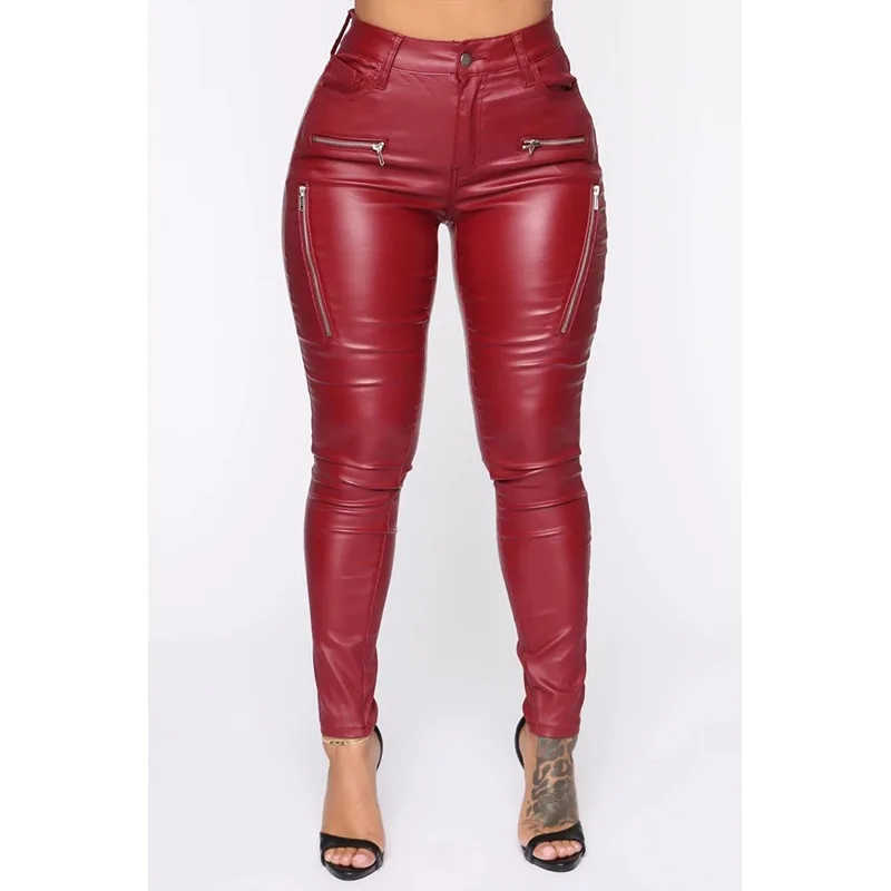 

Mandylandy Women Fashion Zipper Punk Leather Pants Skinny Pants Long Pants Night Club Girl High Waist Stretchy Leggings