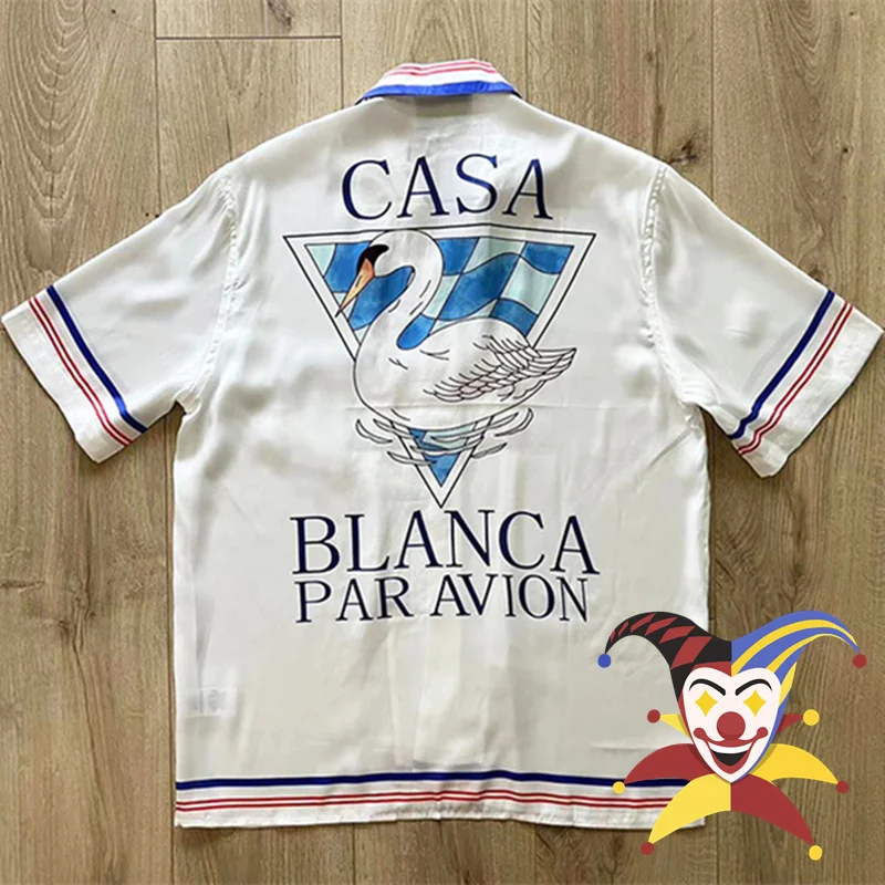 

2023ss шелковая рубашка Касабланка для мужчин и женщин 1:1 Высококачественная рубашка с принтом лебедей