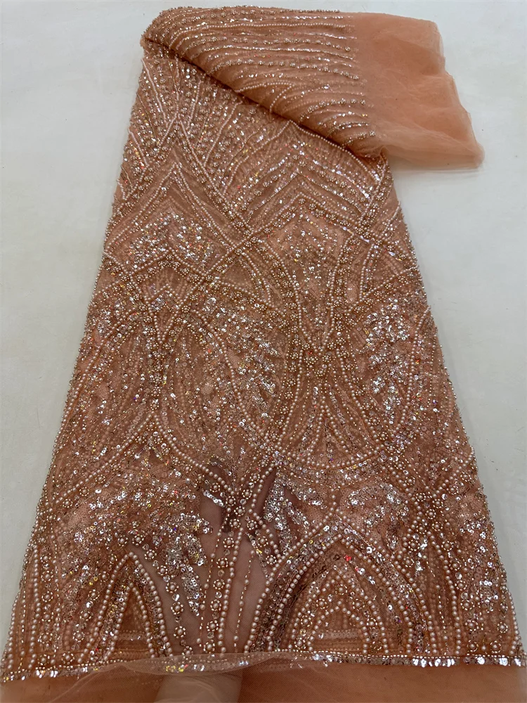 

Beaded African Embroidered Mesh Fabric In Tulle Nigerian Lace Fabric 2023 High Quality Lace For Evening Dress White Flash Sale