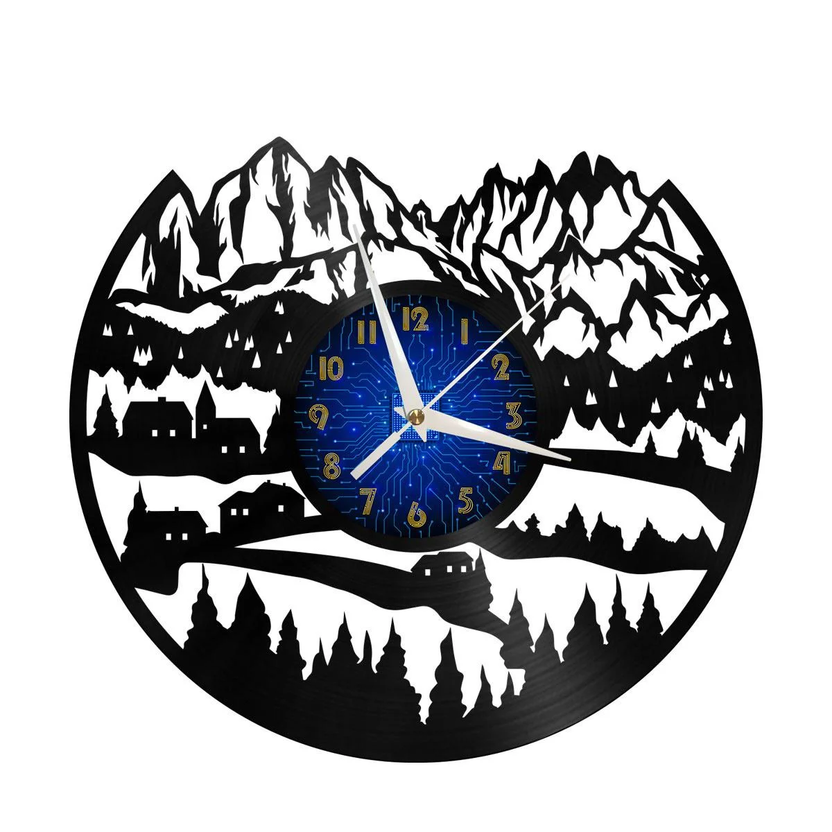 

Village in the Alps Vinyl Wall Clock, Vinyl Record LED Clock Wall Art Black 12 Inch for Living Room Bedroom