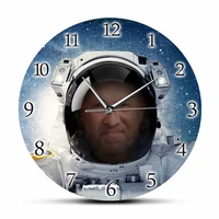 personalized astronaut photo silent non ticking wall clock kid room man cave decor custom spaceman portait printed wall watch