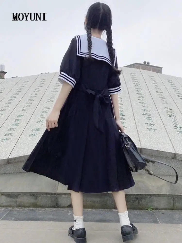 

MOYUNI Summer Kawaii Dress Women Lolita Dresses Black Preppy Style Bow Sailor Collar 2022 Japan Jk Girl Robe Fashion Sundress