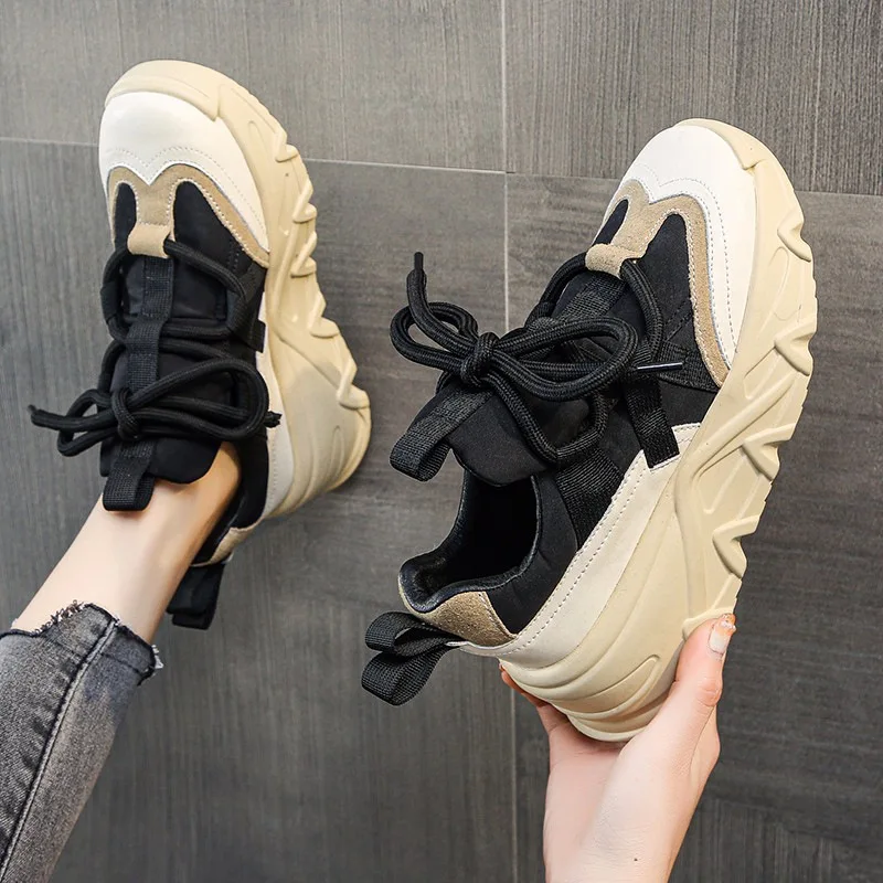 

New Wedge Platform Vulcanized Shoes Women Sneakers 2022 Autumn Fashion Lace Up Casual Outdoor Running Shoes Zapatillas Mujer