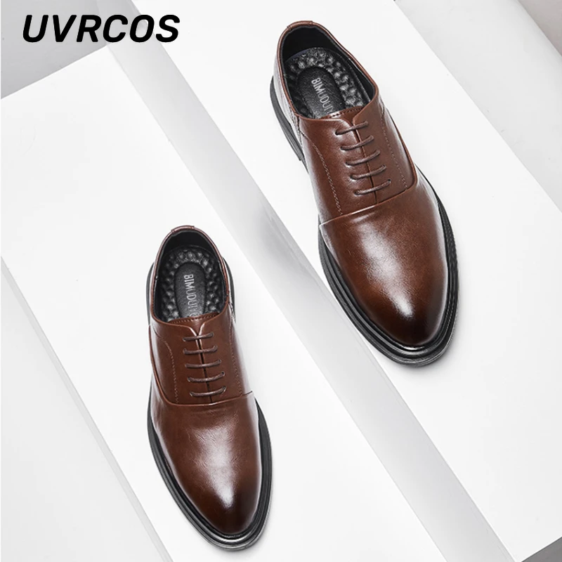 Men Dress Shoes Low Top Pointed Leather  Fashion Casual   Business Shallow Mouth Non-slip Flat Oxford  New
