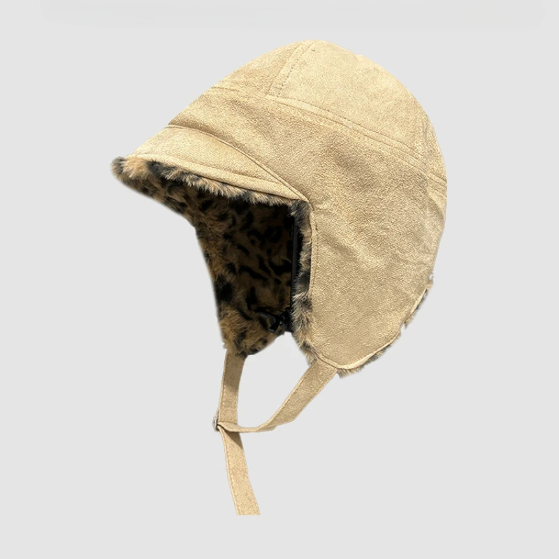 Двусторонняя шапка-пилот в американском стиле ретро с леопардовым принтом для