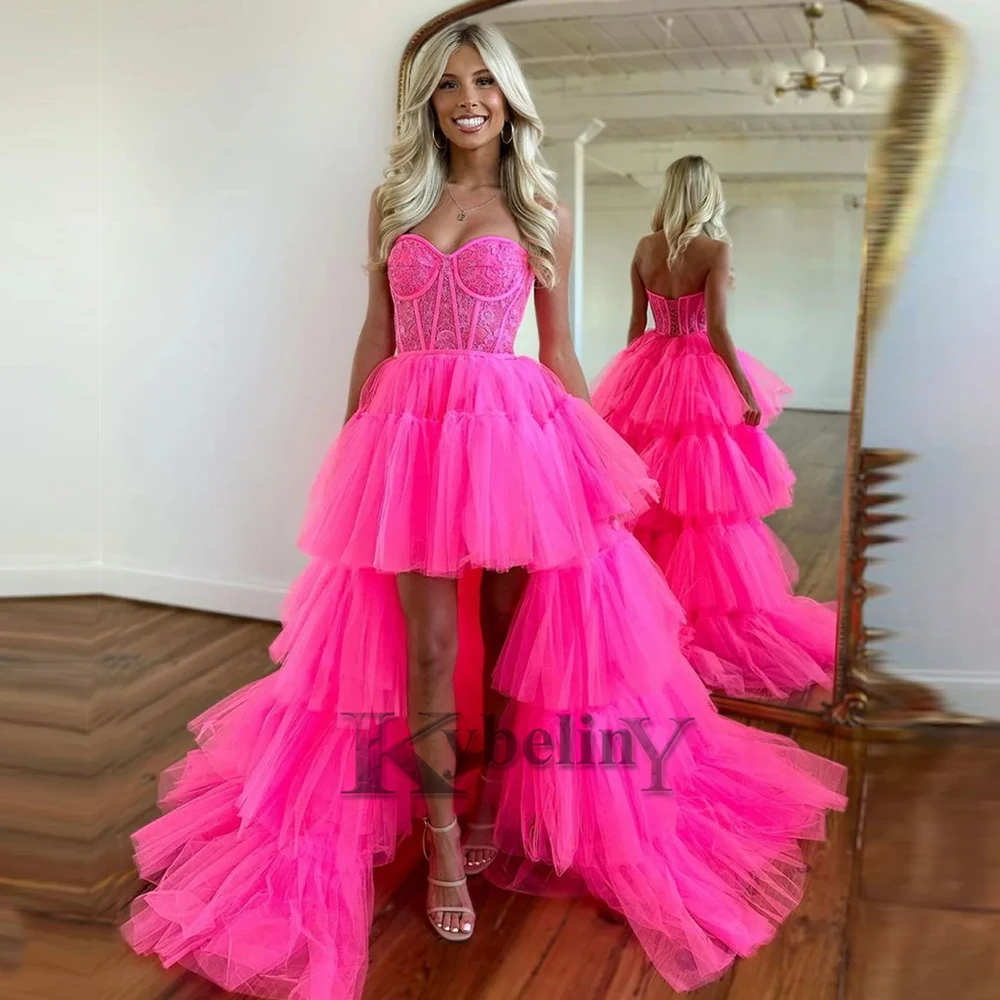 

Kybeliny Modest Prom Dresses High Low Tiered Sweetheat A-line Evening Gowns Vestidos De Fiesta 2023 For Women Drop Shipping