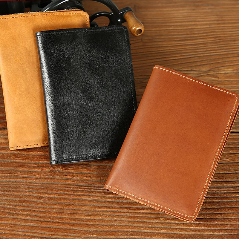 Passport Holder For Men Durable Bifold Travel Wallet Genuine Crazy Horse Leather Women Unique Design Gifts Travel Passport Cover