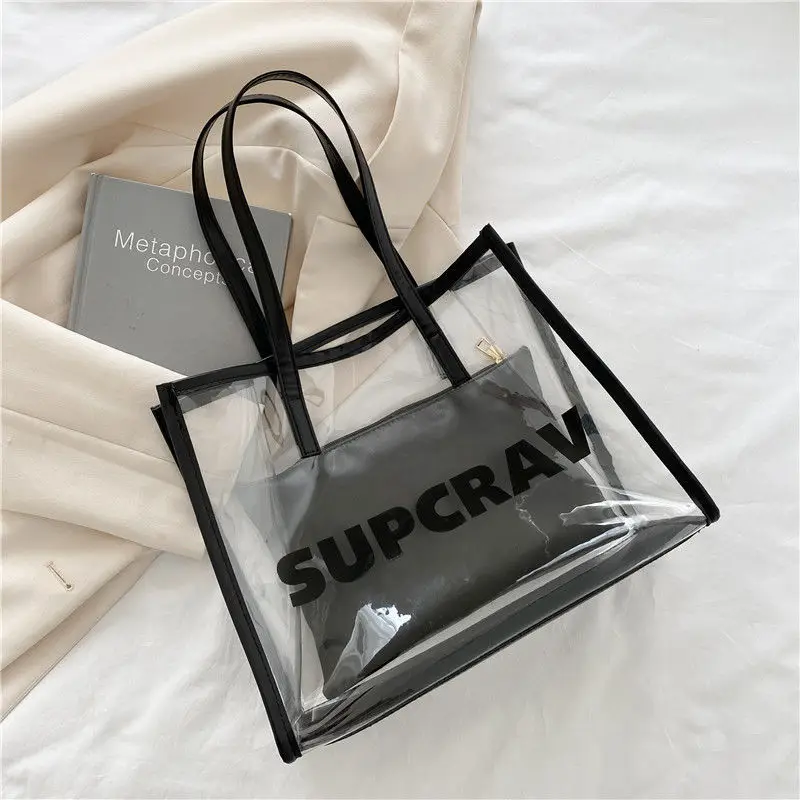

Fashionable Large Capacity Transparent Large Bag Women 2021 New Fashion Network Popular Versatile Jelly Bag Tote Bag