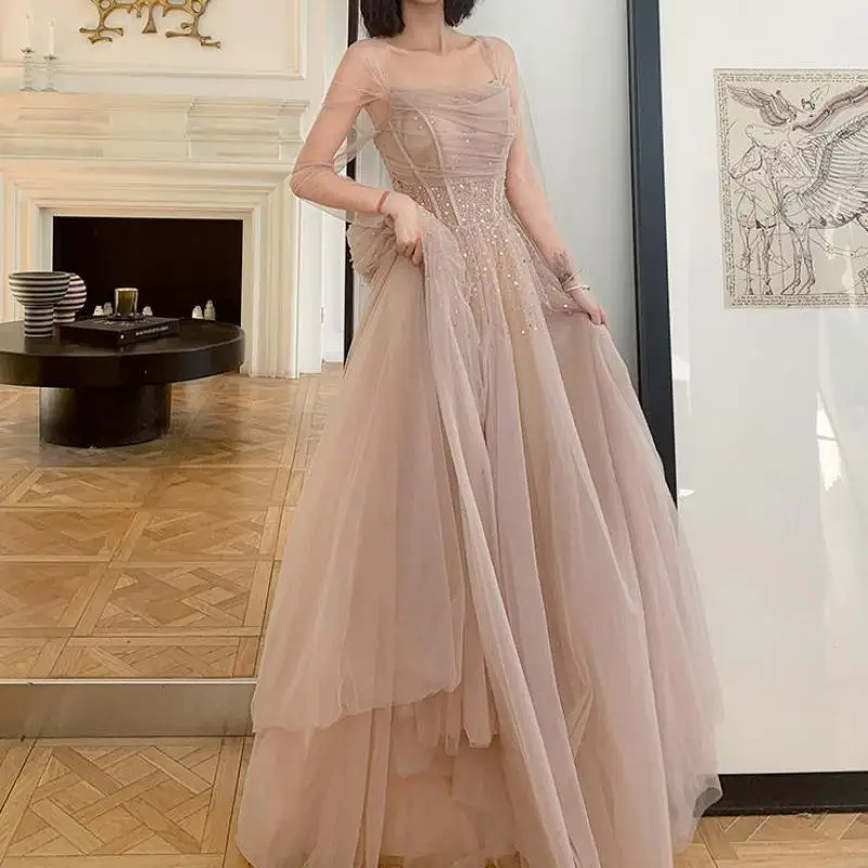 

Вечернее платье с длинным рукавом, модные простые элегантные длинные платья, новинка 2022, иллюзия, длина до пола, выпускные платья