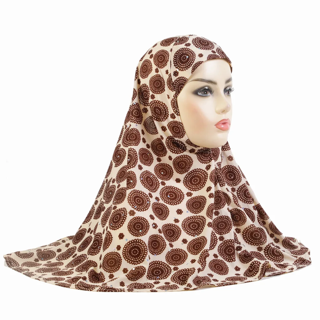 Muslim Women Hijab Print One Piece Head Scarf Wrap Turban Islamic Headscarf Pull On Ready Made To Wear Niqab Shawl Caps