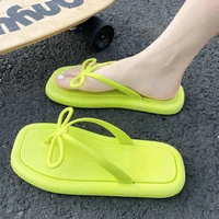 summer outdoor slippers soft flip flops fluorescent green bow cute flip flops beach slippers fashion all match ladies slippers