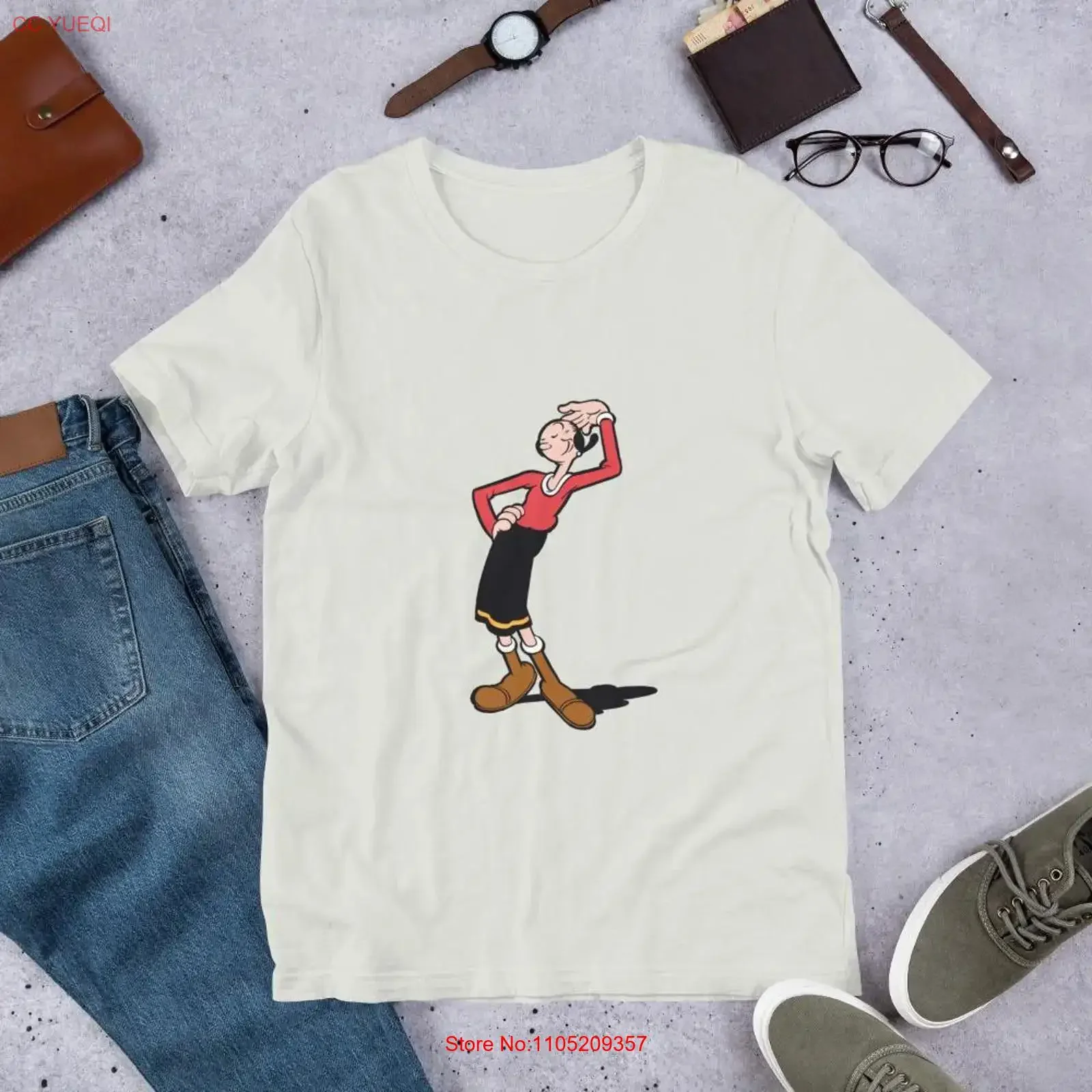 Фото Футболка Olive Oyl, винтажная стираная модная слегка удобная дизайнерская одежда, уличная одежда, дышащая, универсальная, с графикой, унисекс №1