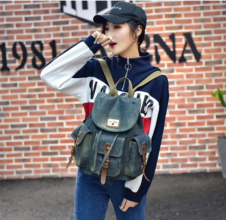 

New Hot Sale Denim Backpack Women Backpack Canvas hool Bag Leisure Travel