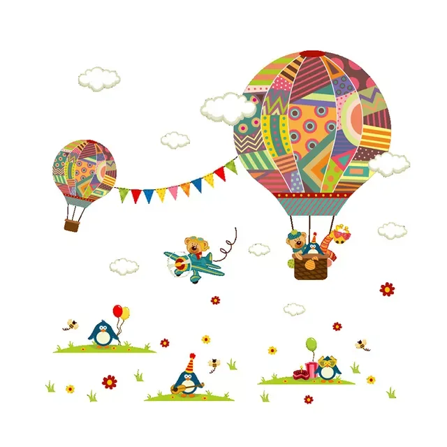 

2022Cartoon cute animals hot-air balloon wall stickers children's room nursery home decor