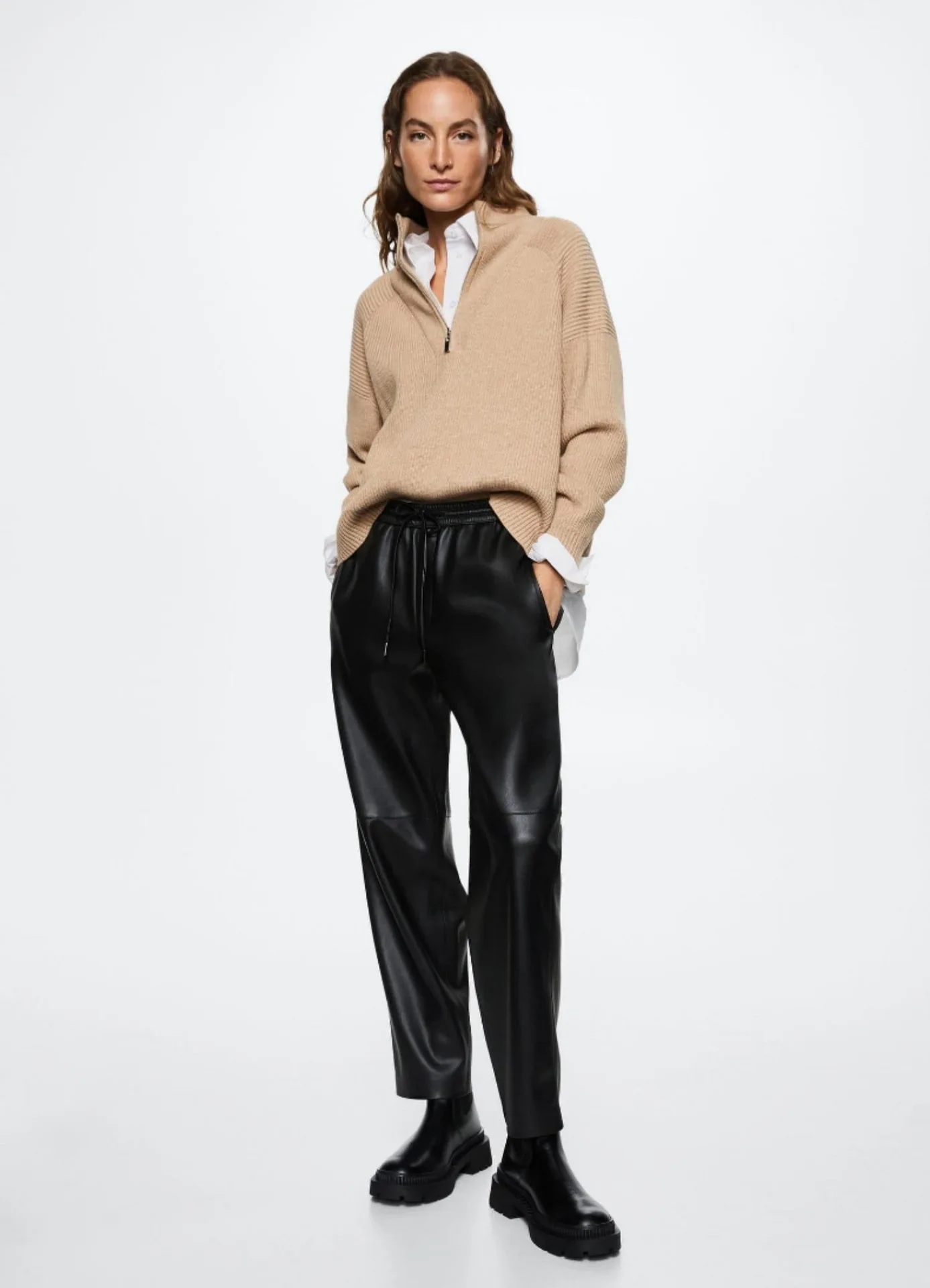 2023  New Style Women Fashion Elastic Waist Lace-up Genuine Sheepskin Leather Pants
