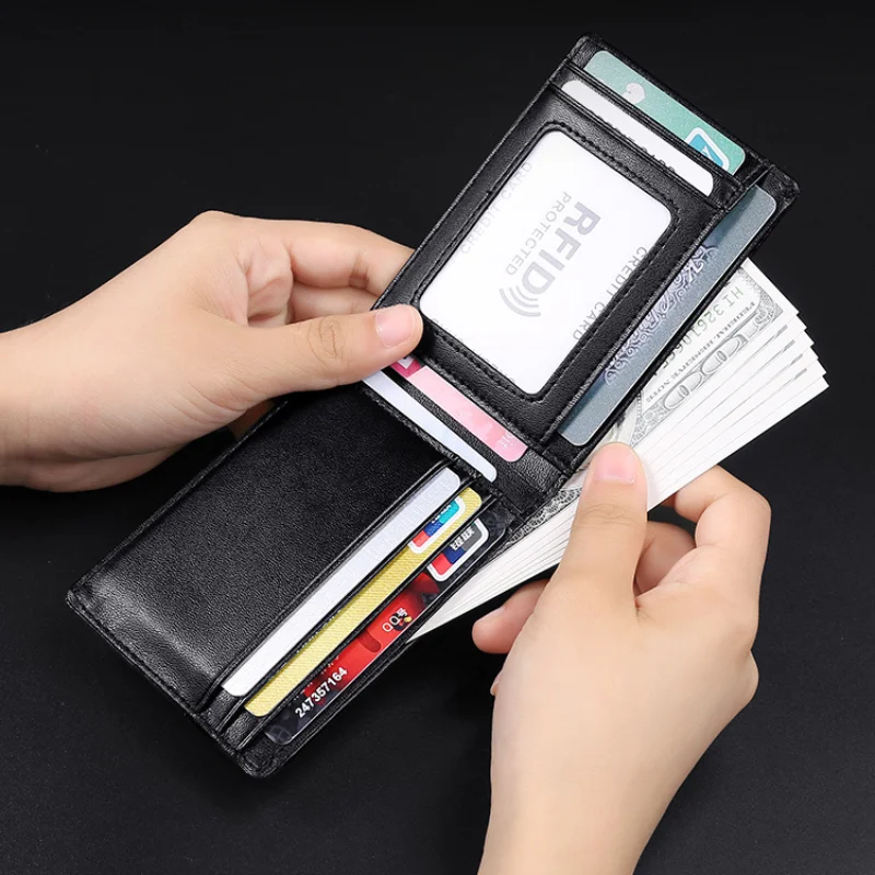 

Wallet for Men Money Clips Leather Ultra-thin Mini Coin Purse Large Capacity Multi-card Wallets RFID Purses Credit Card Holder