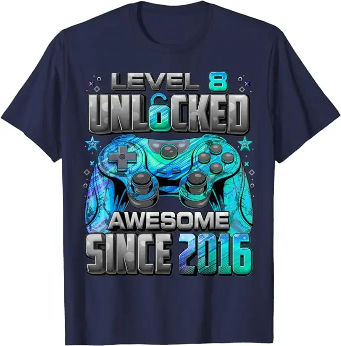 Разблокированная удивительная игровая футболка уровня 8 на день рождения с 2016