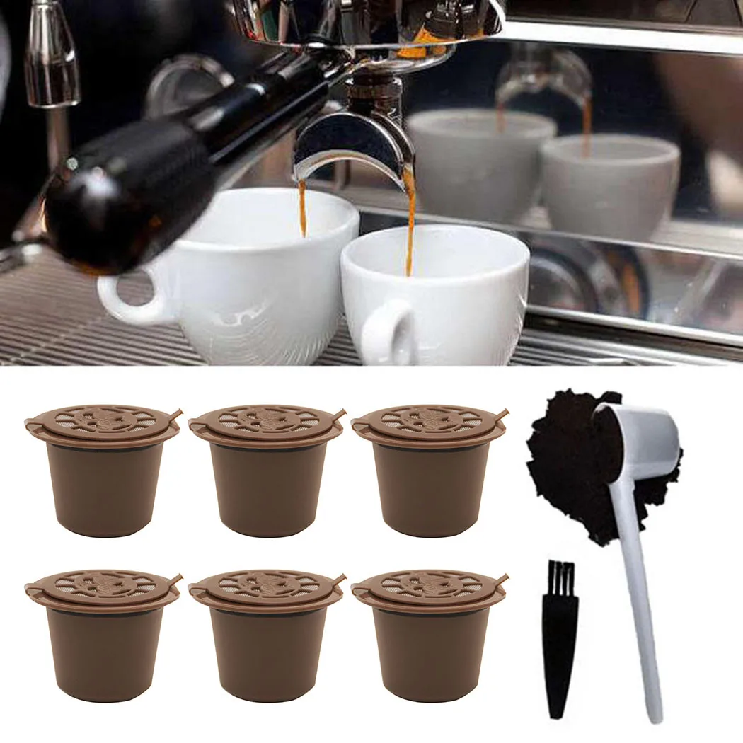

6pcs Coffee Capsule Filter Reusable With Spoon And Brush Filter For Nespresso Citiz-Milk Gran Maestra Maestria, Pixe, Lattissima