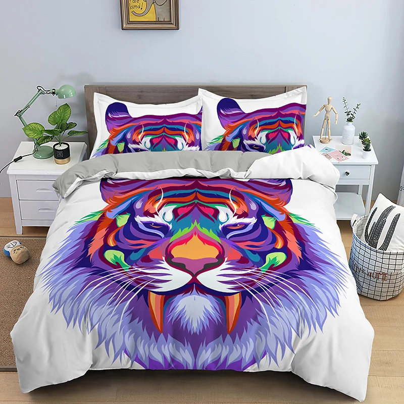 Комплект постельного белья с красочным принтом животных пододеяльником 3D