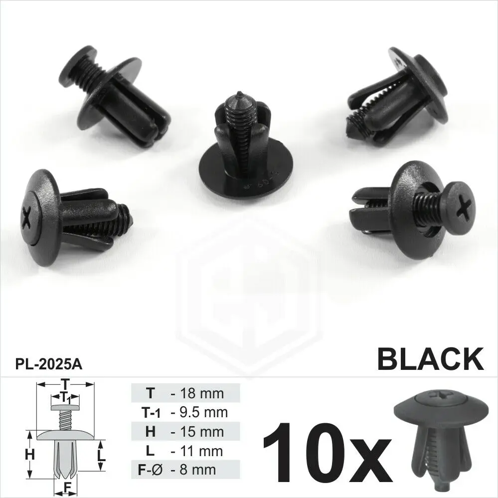 

10x 8mm Wheel Arch Lining Trim Screw Rivet Type Black Plastic Fastener Clips Car