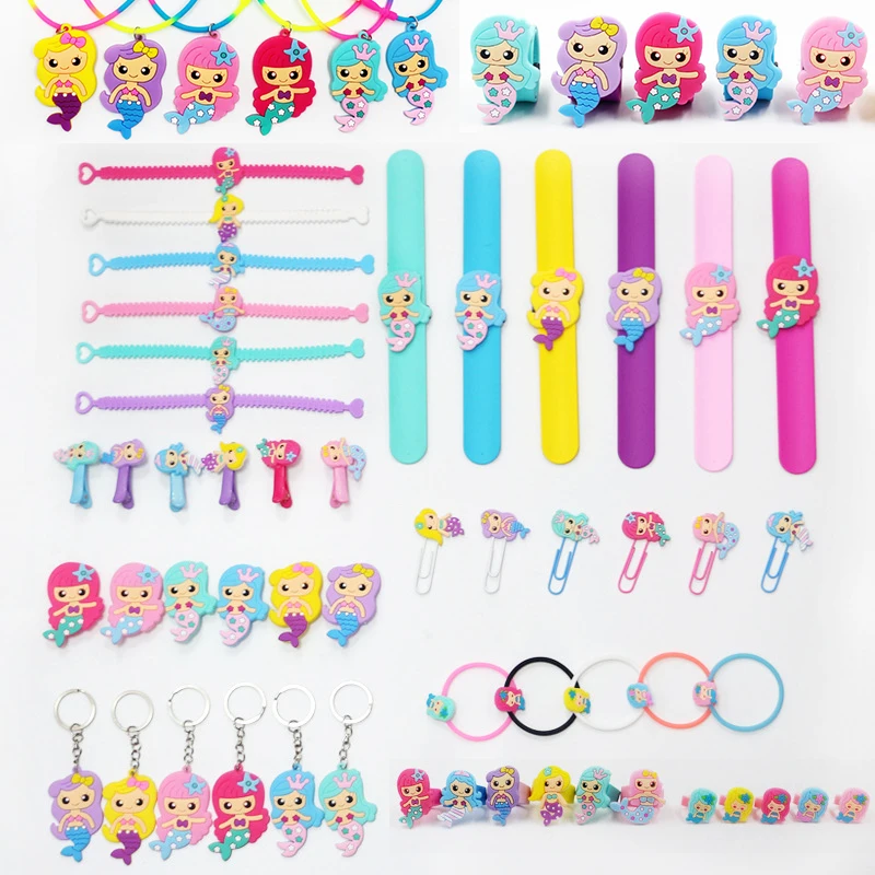 

Cartoon Mermaid Party Favors Toy for Children Birthday Decorations Girl Baby Shower Gift Party Bag Pinata Fillers Necklace Ring