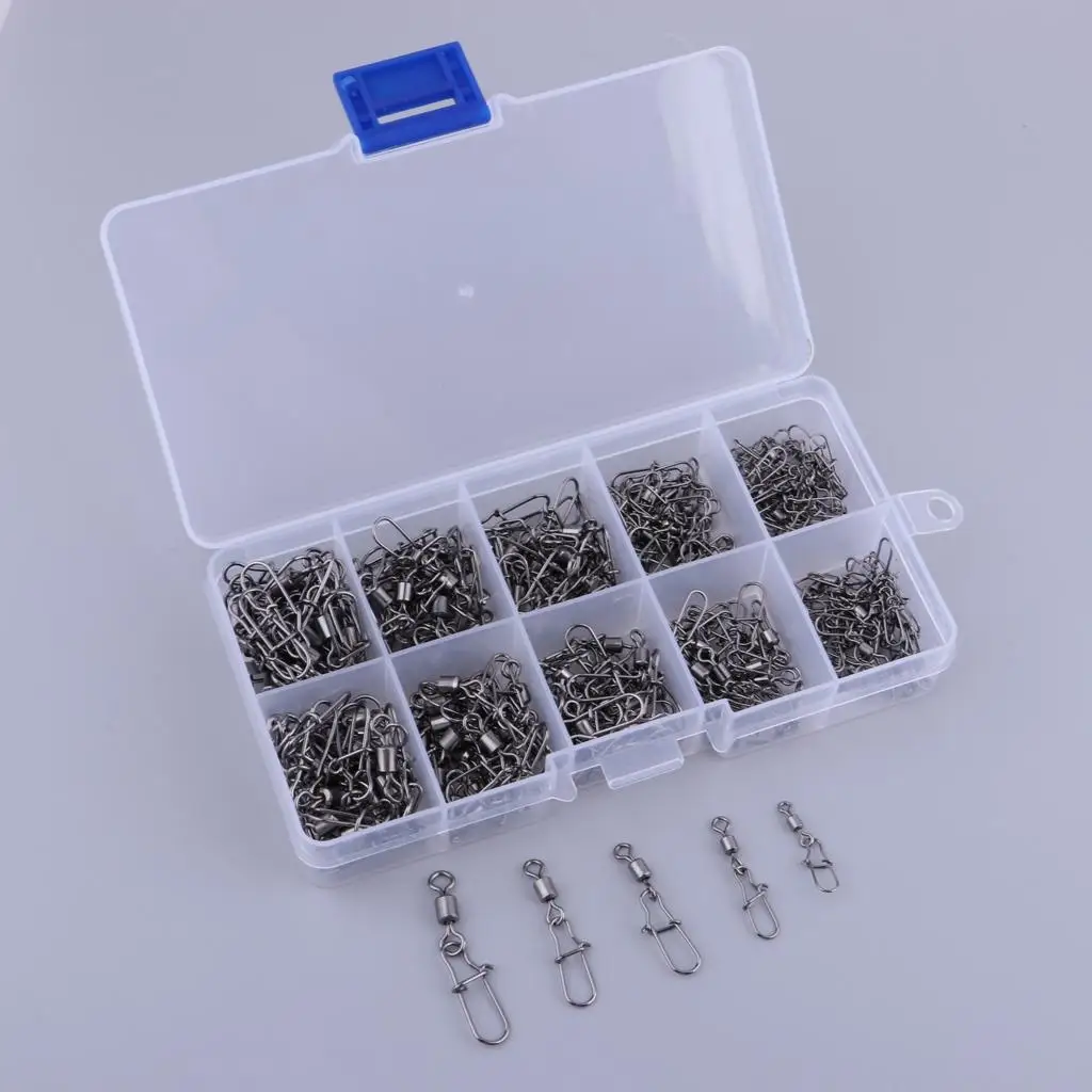 

220pcs Fishing Rolling Swivels with Snaps Connector