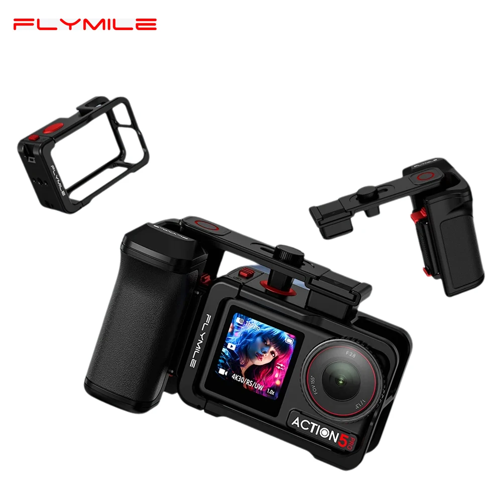 Фото Держатель для камеры Flymile для DJI Action 5 Pro/Action 4, аксессуары, кнопка затвора, ручка для фотосъемки №1