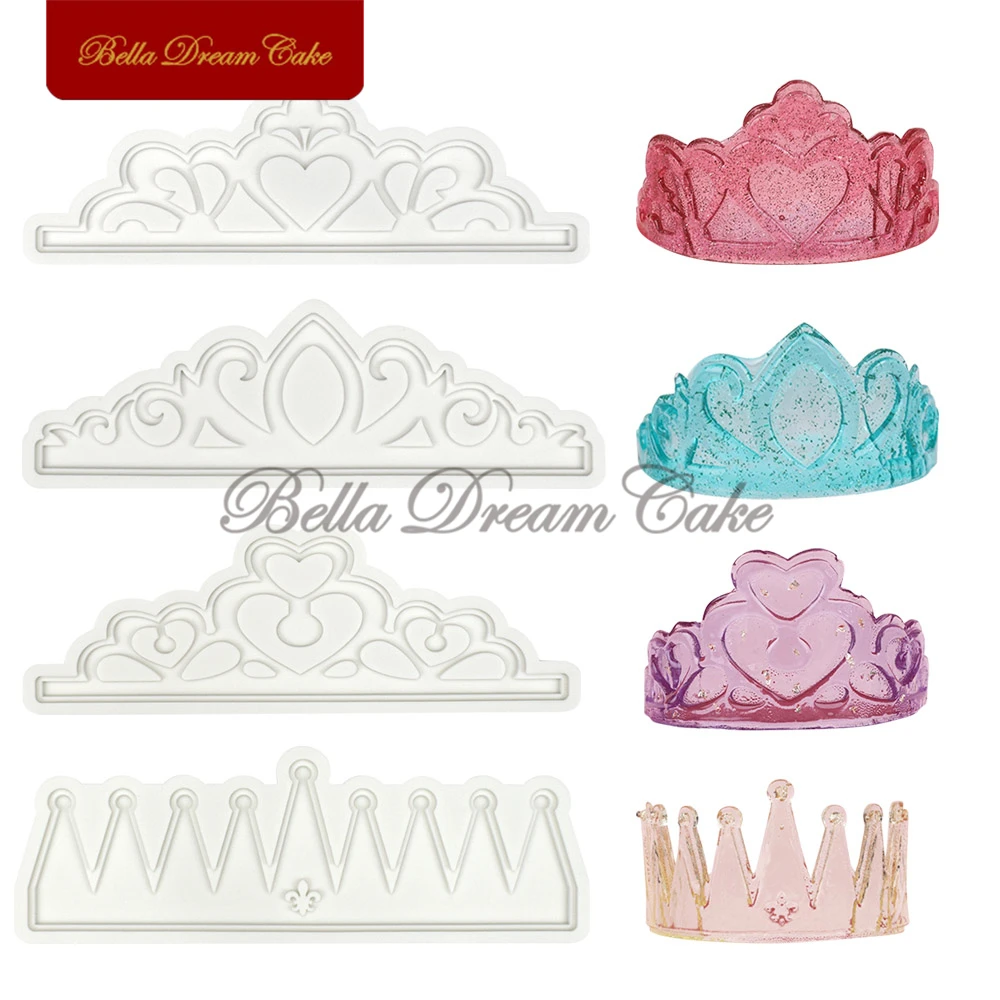 

4 Style Princess Crown Silicone Mold Chocolate Sugarcraft Mould Fondant Gumpaste Forms Cake Decorating Tools Baking Accessories