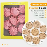8pcsset 3d cookie cutters biscuit mold cartoon cookie stamp dessert mould cake decorating kitchen baking pastry bakeware tools