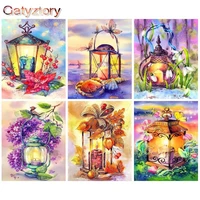 gatyztory frame oil painting by numbers flower oil lamp scenery diy paint by numbers canvas painting handpaint number painting
