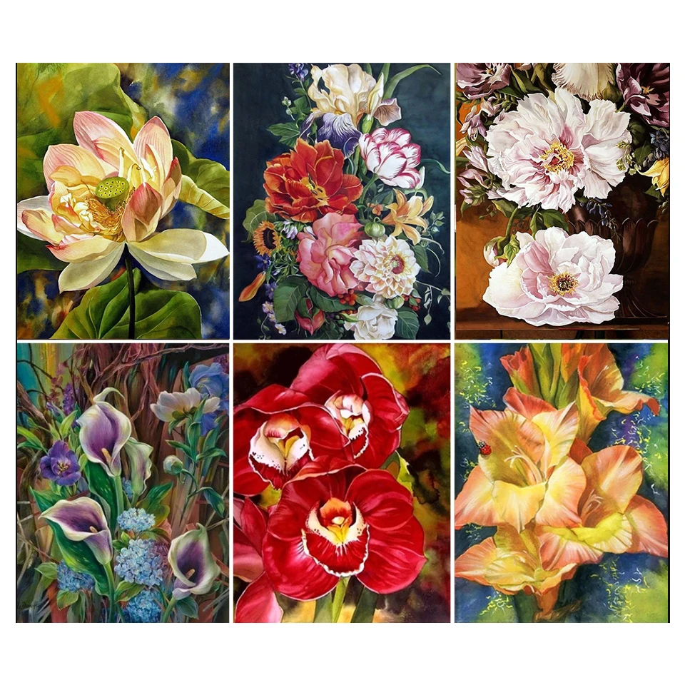 

Алмазная живопись, картина с цветами, вышивка крестиком, полноразмерная Алмазная вышивка, лотос, натюрморт, стразы, мозаика ручной работы, х...