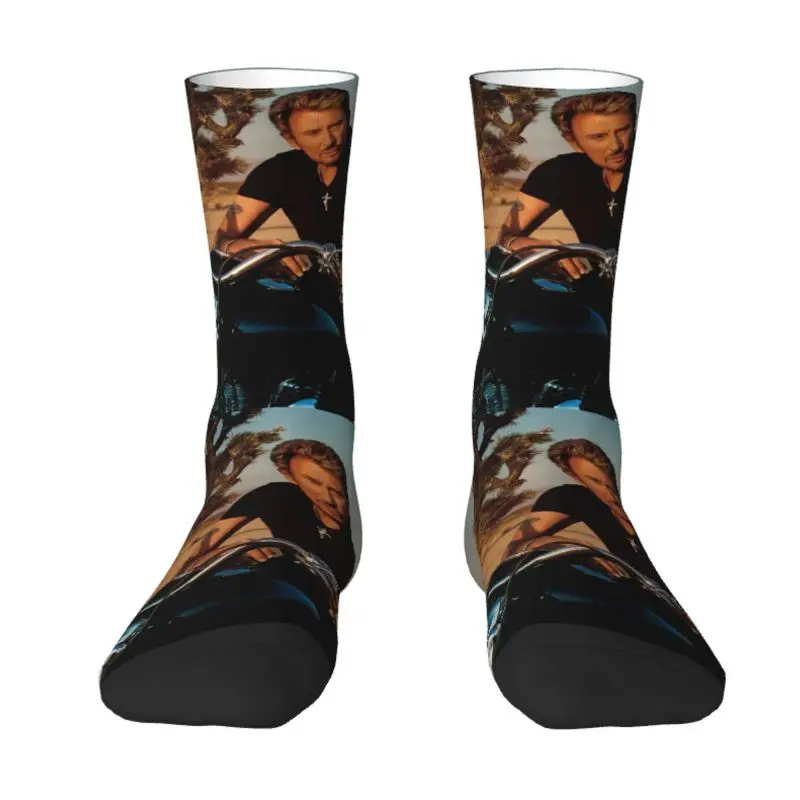 

Motorcycle Johnny Hallyday Dress Socks for Men Women Warm Funny Novelty French Rock Singer Crew Socks