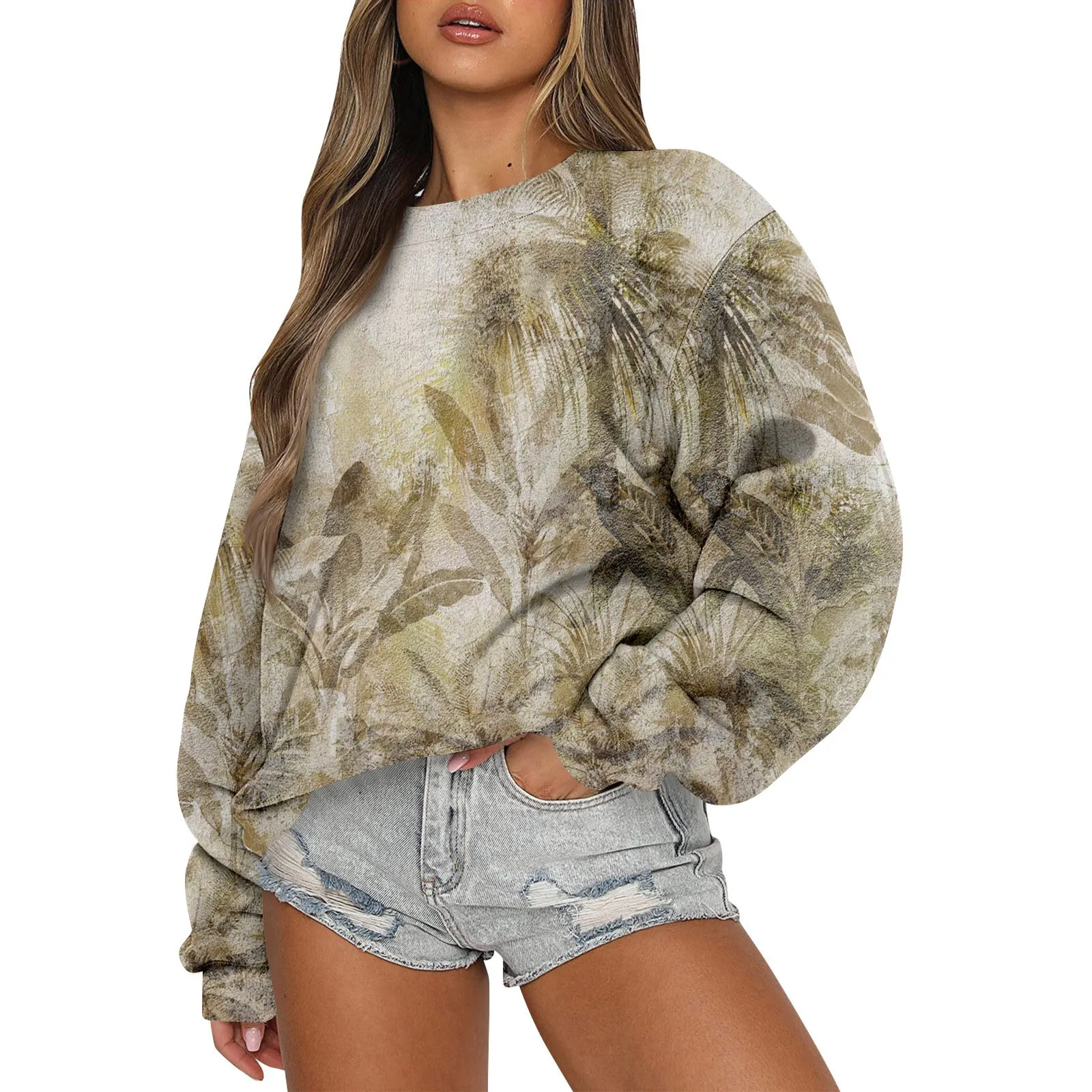 

Женская толстовка с капюшоном, винтажная одежда с принтом листьев, флисовый свитшот, повседневные осенние пуловеры, свободные топы, Женское пальто