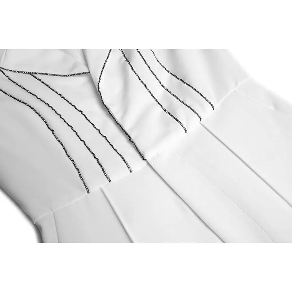 Women's Two Piece Suit Jumpsuit Single Button Beading Office Business Suit For Wedding Party Big Leg Slim Fit Suit Set