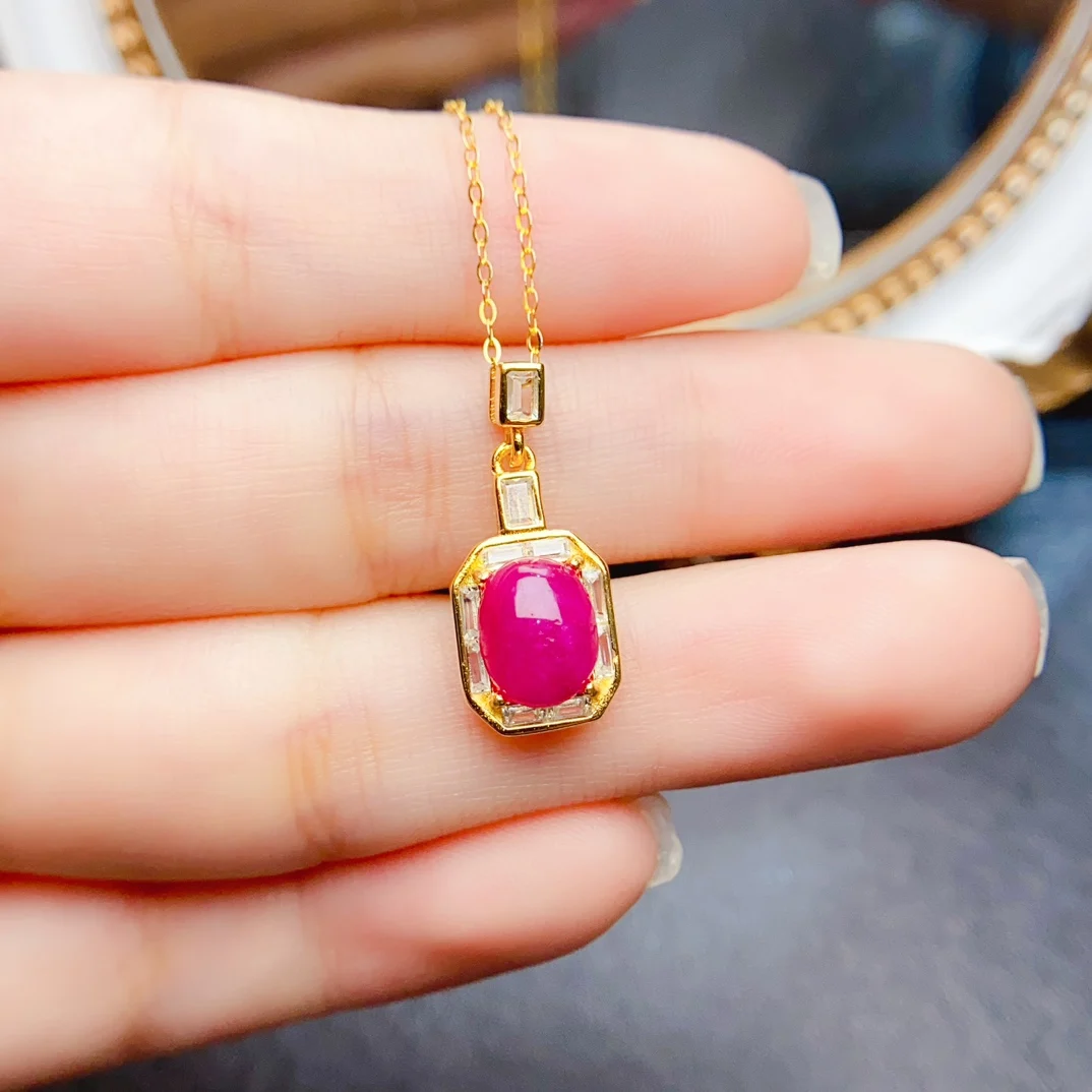 FS S925 Стерлингового Серебра 7*9 мм Натуральный Рубин Модное Ожерелье с Подвеской