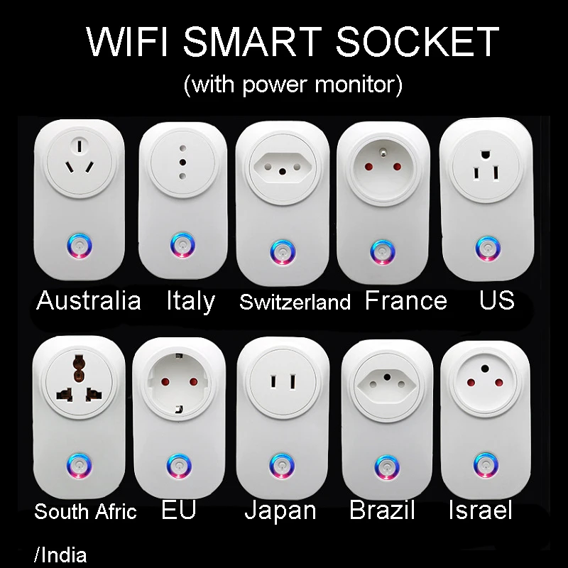 

Israel Brazil US EU UK WIFI Smart Socket 10A 16A Mobile Plug Power Monitor Phone APP Remote Control Timer Support Alexa Google