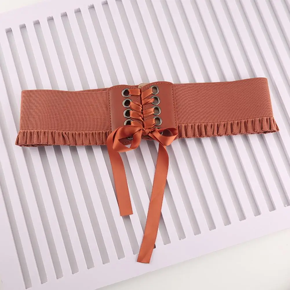 

Stylish Women Belt Lightweight Self Tie Wide Dress Belt Faux Leather Simple Wide Corset for Party