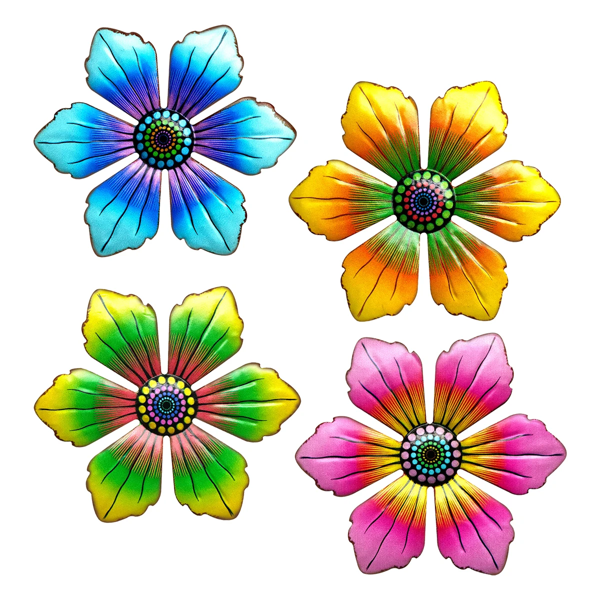 

NEW Set of 5 Colorful Metal Flower Wall Decorations Hanging Wall Art Decor Flower Sculptures Indoor and Outdoor Decorations for