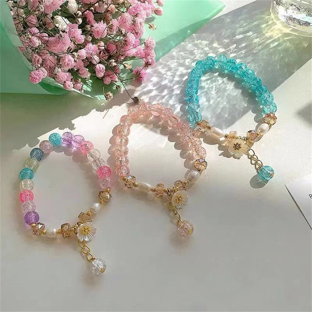 

Colorful Flower Pearl Bracelet Handmade Bohemian Crystal Glass Beads Lucky Charm Y2K Korea Fashion Jewelry For Women