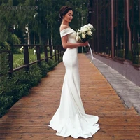 simple mermaid satin modern wedding dress for bride off shoulder straps sweetheart bride gowns plus size lace up customized