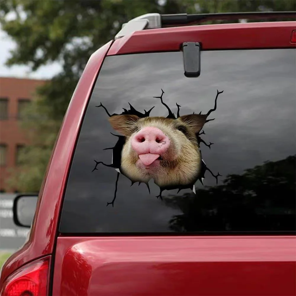 Creative Realistic Animal Wall Stickers Unique Pig Stickers Funny Special Car Decoration 3D Simulation Broken Hole Real Effects
