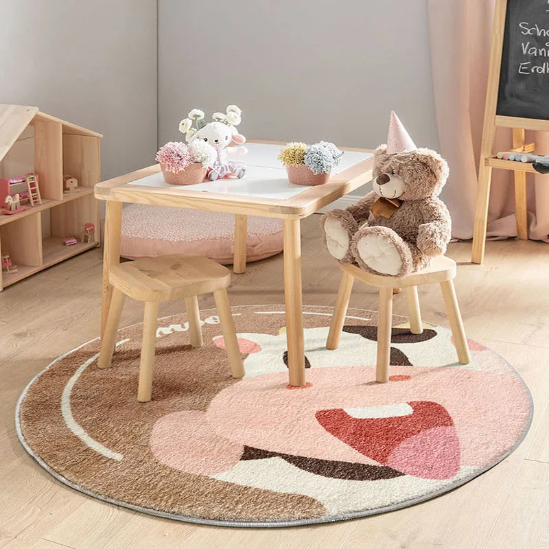 

Round Children's Room Carpet Cute Cartoon Cow Carpets for Living Room Non-slip Large Area Cloakroom Rug Balcony Porch Door Mat