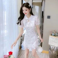 summer new slim a line skirt 2022 korean fashion vintage floral dress women short summer female clothes vestidos de mujer 91j