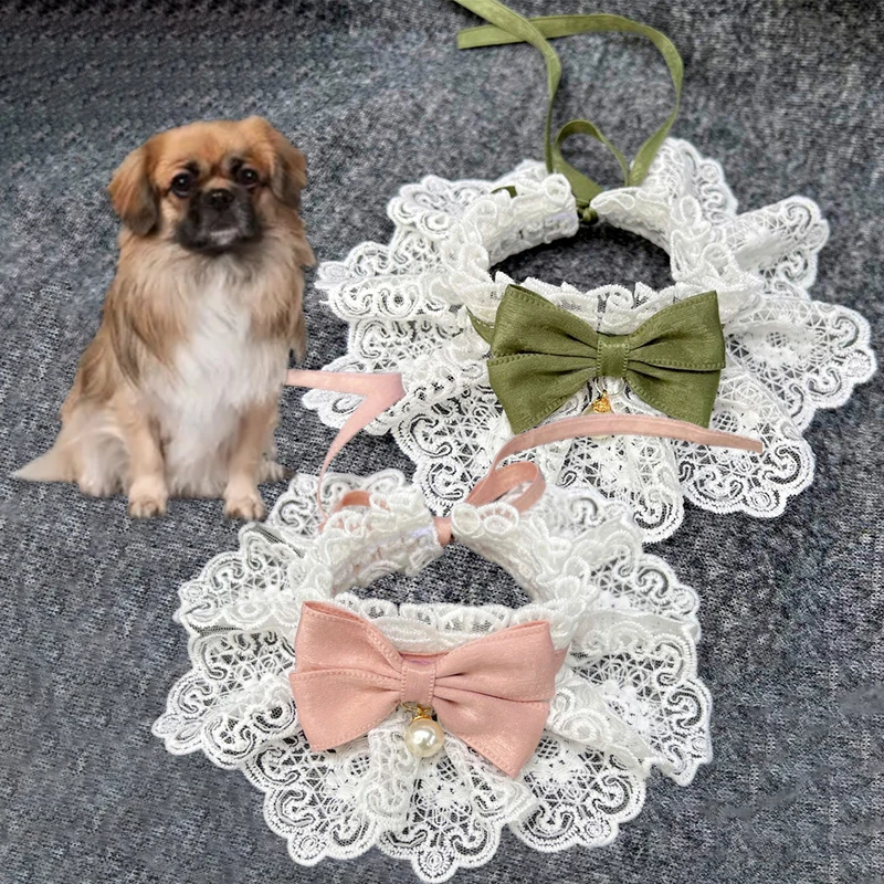 

Lace Bowknot Pet Collar Pearl Neckerchief Cats Kitten Dog Puppy String Bib Necktie Neck Strap Scarf Necklace Cat Dog Accessories