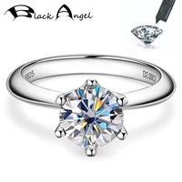 black angel classic 6 claw luxury 2 carat real moissanite ring for women 925 sterling silver rings wedding party diamond jewelry