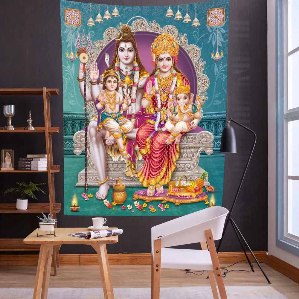 Богемный 3D гобелен индийского бога Тайланд Шива Ганеша Парвати буддизм