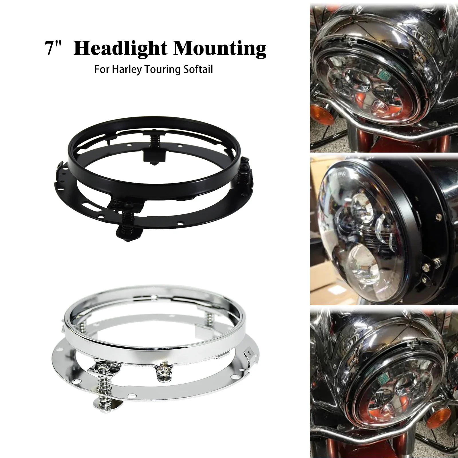 Черный/хромированный монтажный кронштейн для фар мотоцикла 7-дюймовый кольцевой