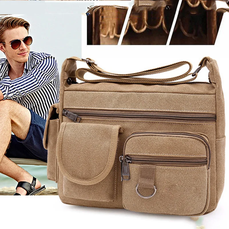 

Canvas Men's Shoulder Bag Large Capacity Multi-Layer Messenger Bag Student Travel Single-Shoulder Bag
